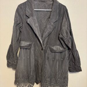 Victorian Trading Co Gray Lace Corduroy Romantic Boho Jacket L XL